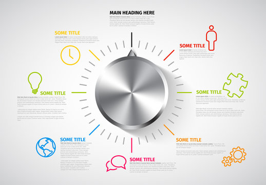 Metallic Knob Infographic with Colorful Business Icons