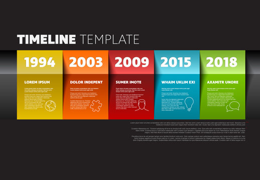 5 Section Colorful Paper Timeline Infographic on Dark Background