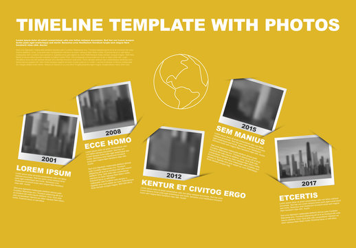 Photo Timeline Infographic with Blurred Effects on Dark Yellow Background