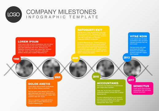 Weaving Photo Timeline Infographic with Multicolored Text Sections