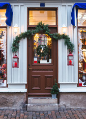 Fototapeta na wymiar Houses with christmas decoration in Gothenbur, Sweden.