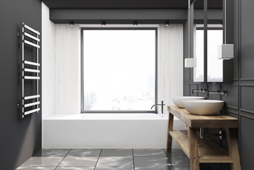 Gray and white wooden bathroom, wood