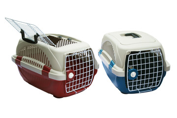 Pet carrier for traveling with a pet on isolated white