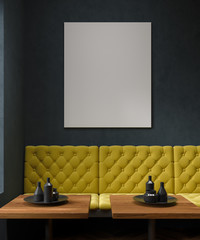 Black cafe, yellow sofa, poster