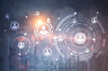 HUD, network, city, dark blue