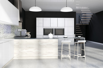 Black mosaic kitchen, bar