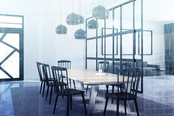 White dining room interior toned
