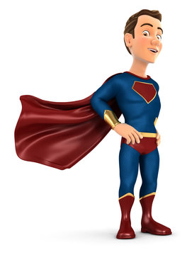 3d superhero standing with cape in the wind