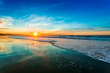 Photo sur Plexiglas Plage et mer Coucher de soleil bleu