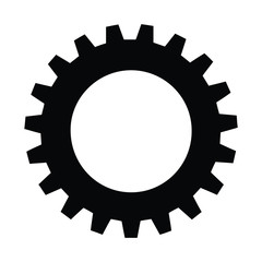 A black and white silhouette of a gear