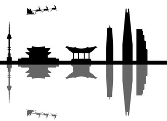 Fototapeta premium santa flying over seoul city