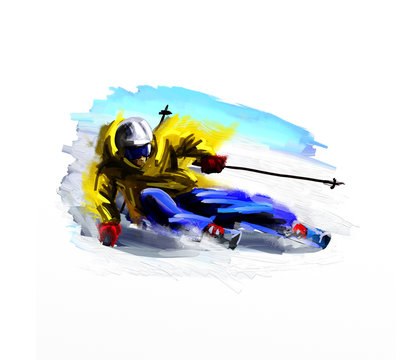 Digital painting of the skier