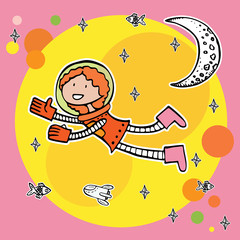 Lady astronauts , flat cartoon vector design