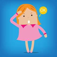 Happy of Little girl with pink dress , flat cartoon charactor