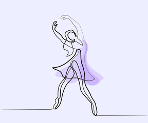 Continuous Line different wide Art Drawing. Ballet Dancer ballerina. Vector color Illustration