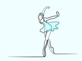 Continuous Line different wide Art Drawing. Ballet Dancer ballerina. Vector color Illustration