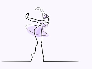 Continuous Line different wide Art Drawing. Ballet Dancer ballerina. Vector color Illustration