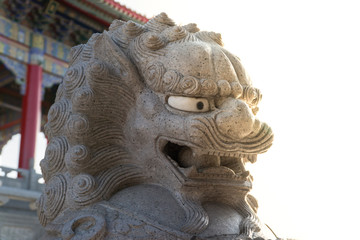 lion statue in chinese buddhist temple