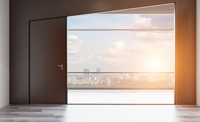Modern office Cabinet. Meeting room. 3D rendering. Sunset. Empty interior
