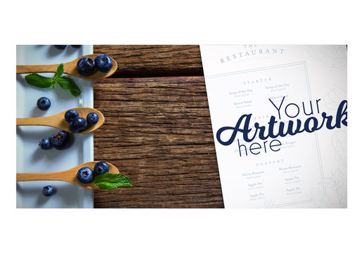 Menu Mockup with Blueberries on Wooden Spoon