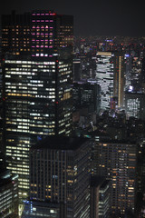 View from the top floor of a skyscraper to the night metropolis