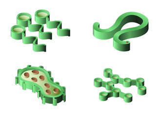 Set of bacteria virus and germ isometric icons. Icons of harmful bacteria, fungus, microbe and other vermin. Vector illustration.