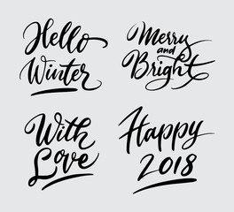 hello winter and happy 2018 handwriting typography. Good use for logotype, symbol, cover label, product, brand, poster title or any graphic design you want. Easy to use or change color
 