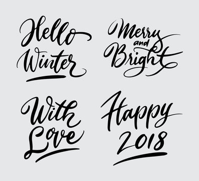 hello winter and happy 2018 handwriting typography. Good use for logotype, symbol, cover label, product, brand, poster title or any graphic design you want. Easy to use or change color
 