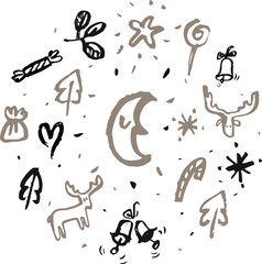 The inscription merry Christmas with calligraphic elements with Christmas symbols on a white background