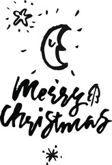 The inscription merry Christmas with calligraphic elements with Christmas symbols on a white background