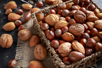 Mix of different kinds of nuts in shell