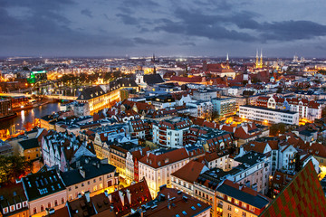Fototapeta na wymiar City of Wroclaw in Poland, Old Town Market Square from above.