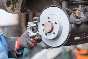 repair disc brake - hand brake, which have been replaced in the workshop or in the auto repair shop