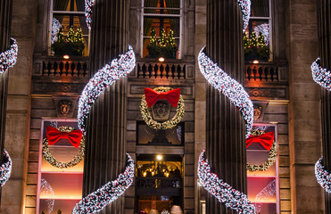 Christmas Decorated Building with Columns