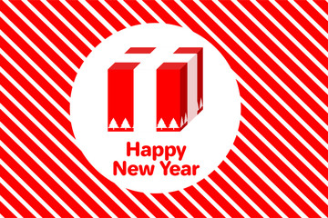 New Year and Christmas card. New Year background with gift box in red white colors.