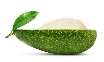Half of avocado with leaf isolated