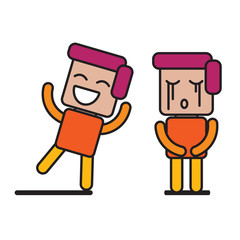 Cartoon male expressing different emotions , Happy and Sad