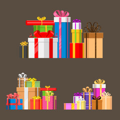 Gift boxes pack composition event greeting object birthday isolated vector illustration.