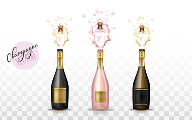 vector realistic champagne explosion set