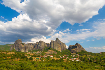 Mountain scenery with Meteora rocks and, landscape place of monasteries on the rock.