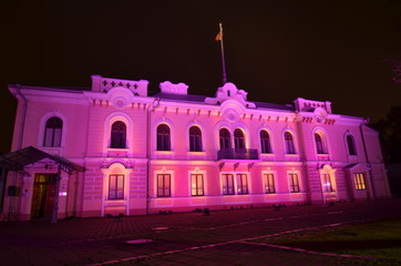 Naklejka premium Festive Lighting of Historical Presidential Building of the Republic of Lithuania in Kaunas