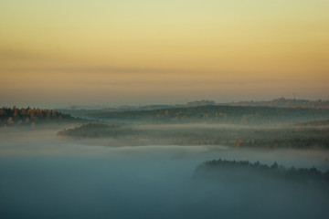 Foggy morning on the Jura Krakowsko-Czestochowska, Mirow, Poland