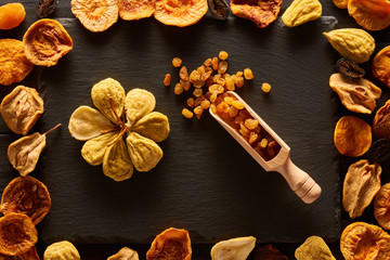 Dried fruits on slate plate
