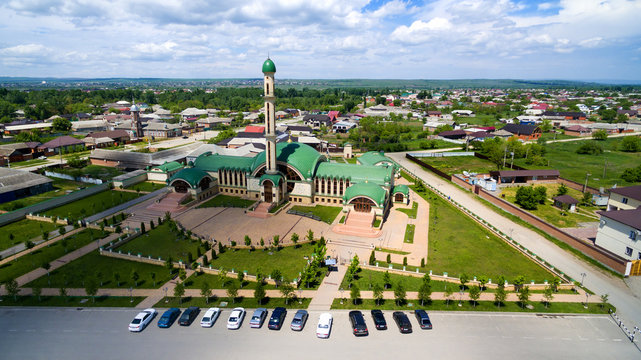 The mosque in the village of Alkhan-Yurt. Chechen Republic. Russia. View from above