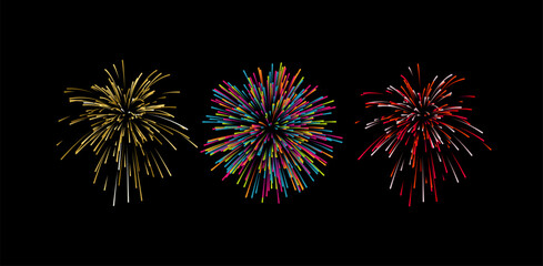 Colorful confetti or fireworks explosions isolated on black - 182187244