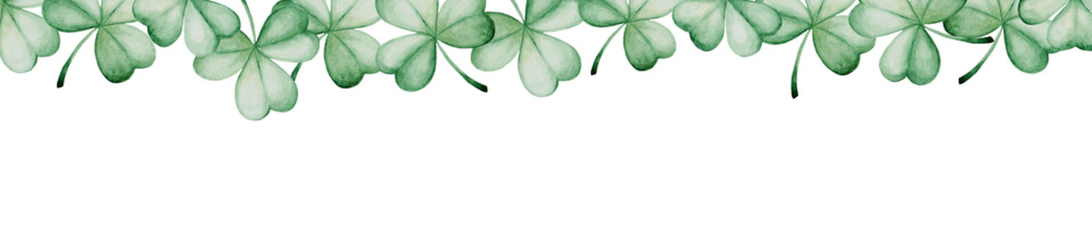 Watercolor Saint Patrick's Day banner. Clover ornament. For design, print or background