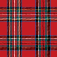 Gordijnen Geruit patroon in Schotse stijl. Schotse ruit. Een klassiek geometrisch kerstpatroon. Wollen rode stof. © Oscar Ghost