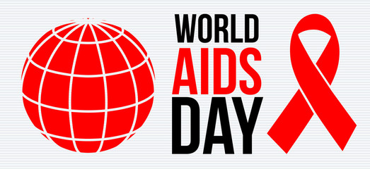World AIDS day poster vector illustration  abstract globe with a red ribbon. White background.