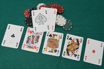 aces pair on a gambling table with chips