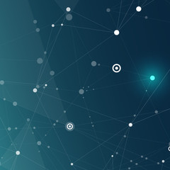 Abstract blue color science background with connection dots and lines